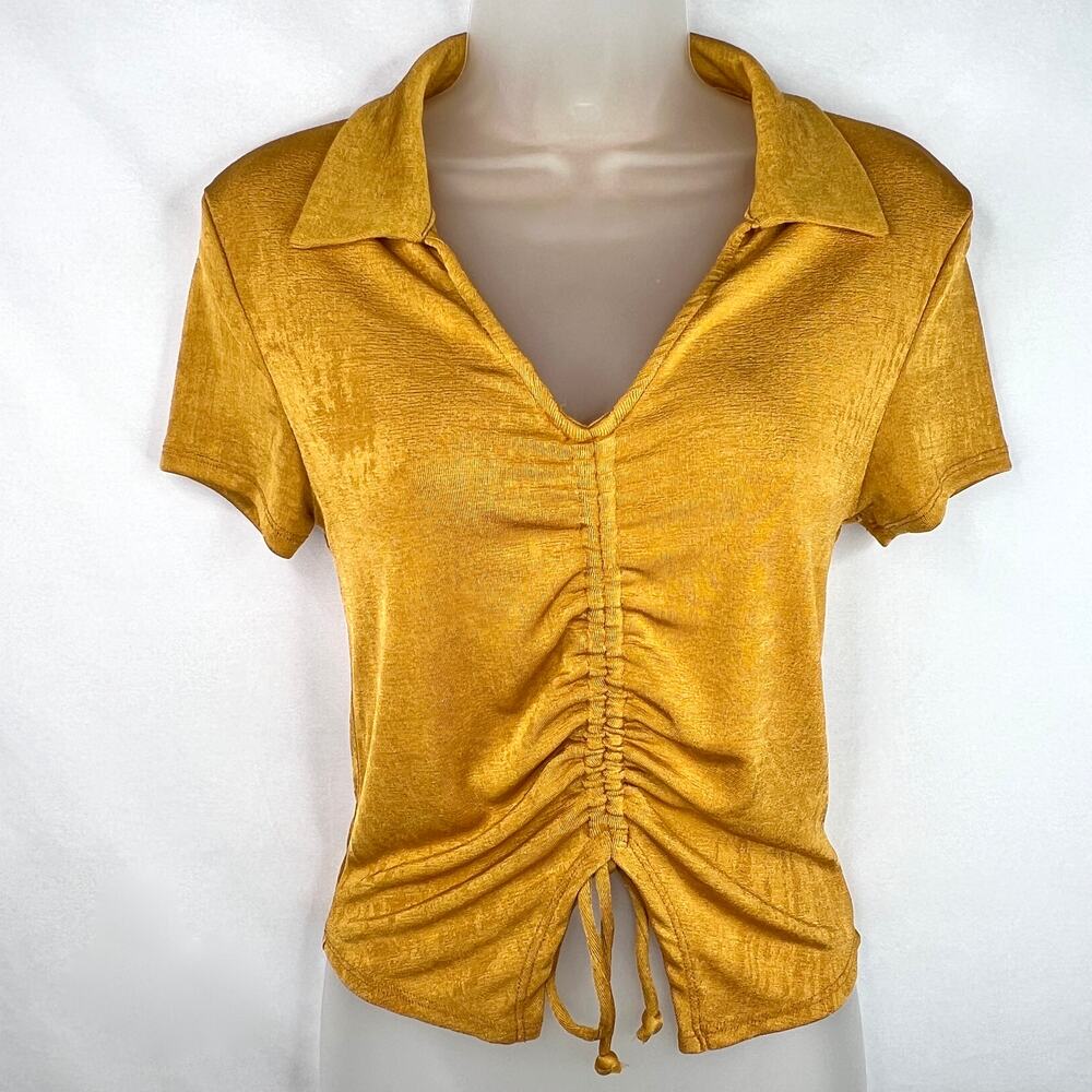 Popular 21 Gold Shimmer Adjustable Collared Shirt/ Crop Top M